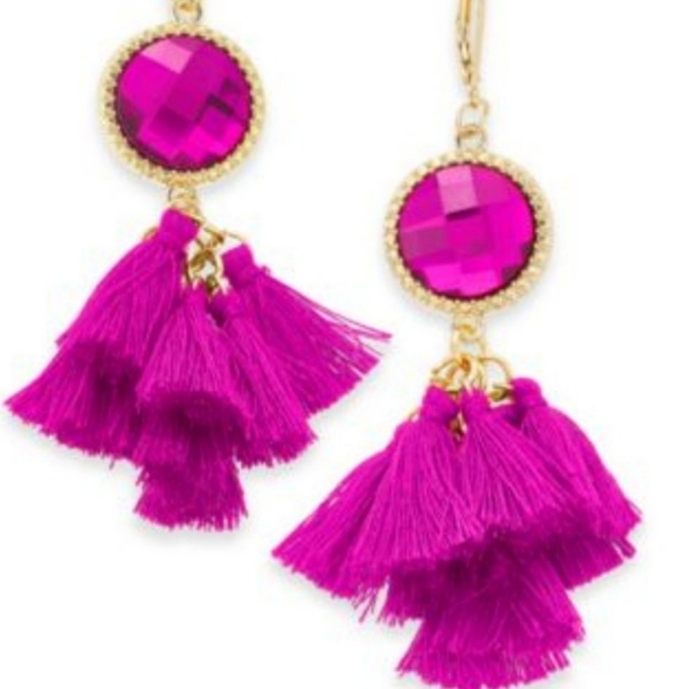 NWT INC INTERNATIONAL BARBIECORE HOT PINK TASSEL EARRINGS